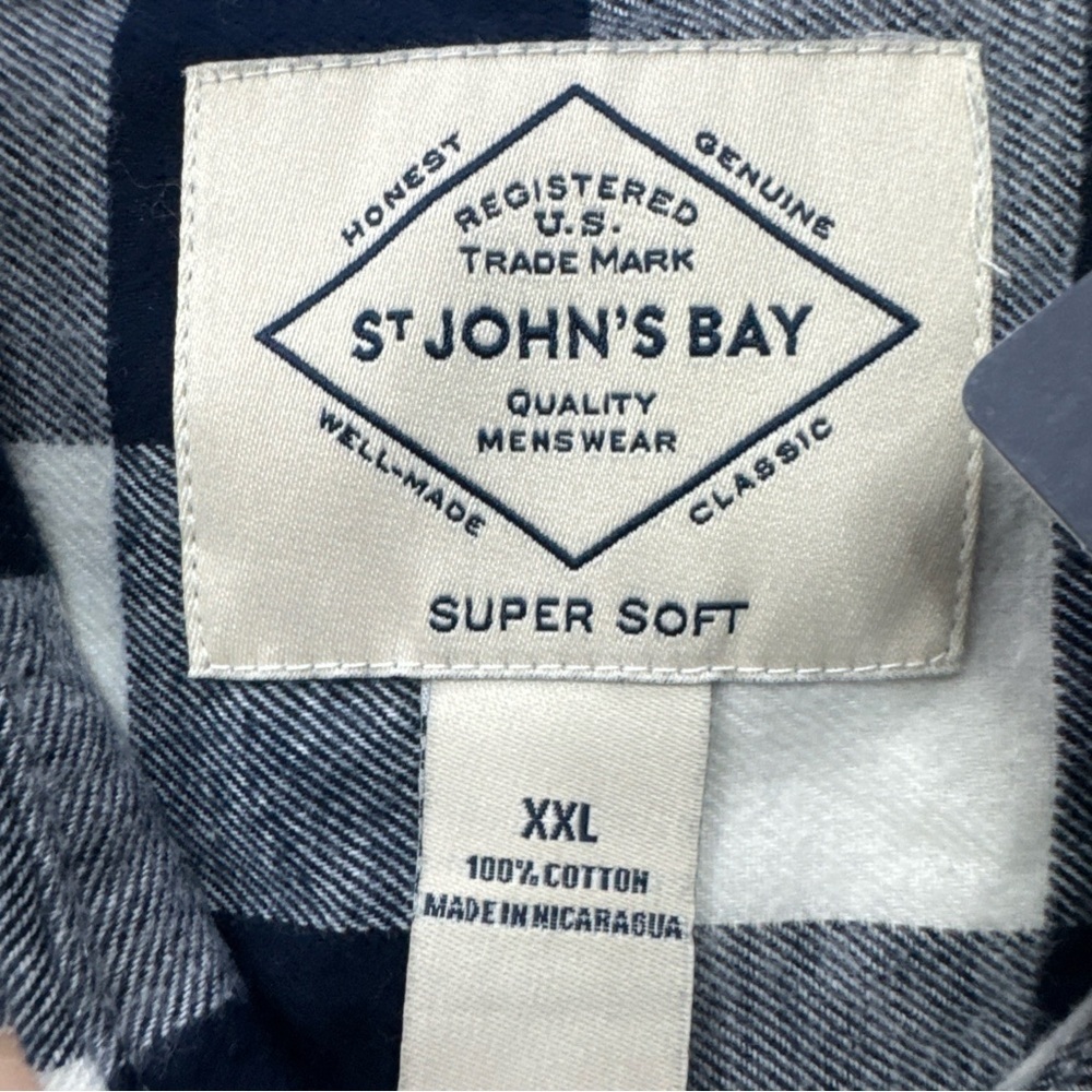 Men’s St John's Bay Signature Flannel Shirt XXL NWT Blue White Buffalo Plaid - Picture 3 of 8